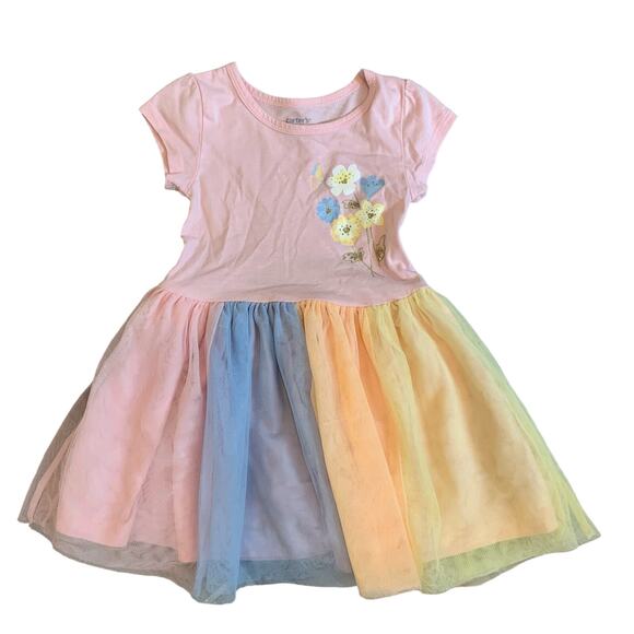 Carter's Rainbow Tulle Cotton Short Sleeve Dress - Picture 1 of 6